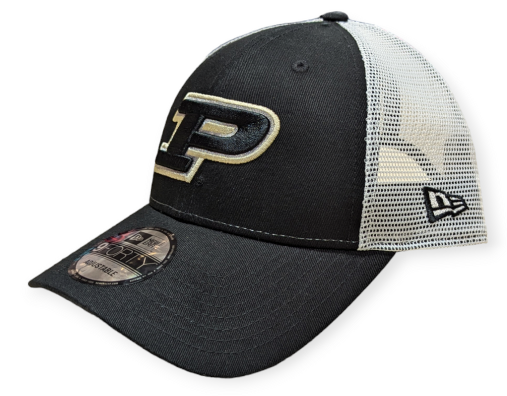 Purdue Boilermakers New Era Black/White Trucker 9FORTY Adjustable Hat product image 1, provided for visual reference and