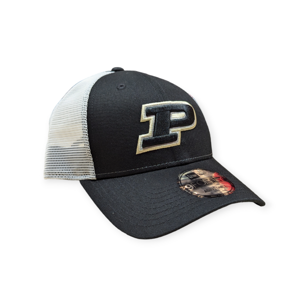 Purdue Boilermakers New Era Black/White Trucker 9FORTY Adjustable Hat product image 3, provided for visual reference and