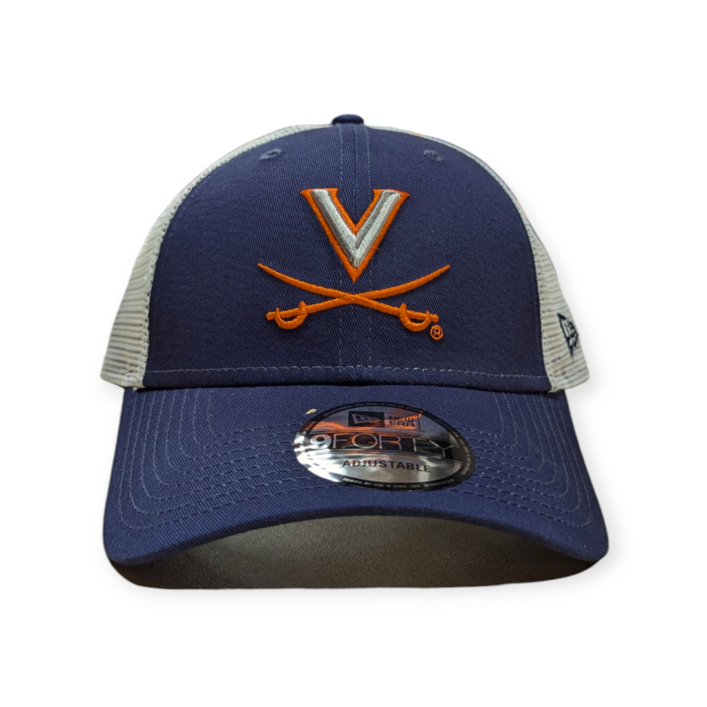 Virginia Cavaliers New Era Navy/White Trucker 9FORTY Adjustable Hat product image 2, provided for visual reference and