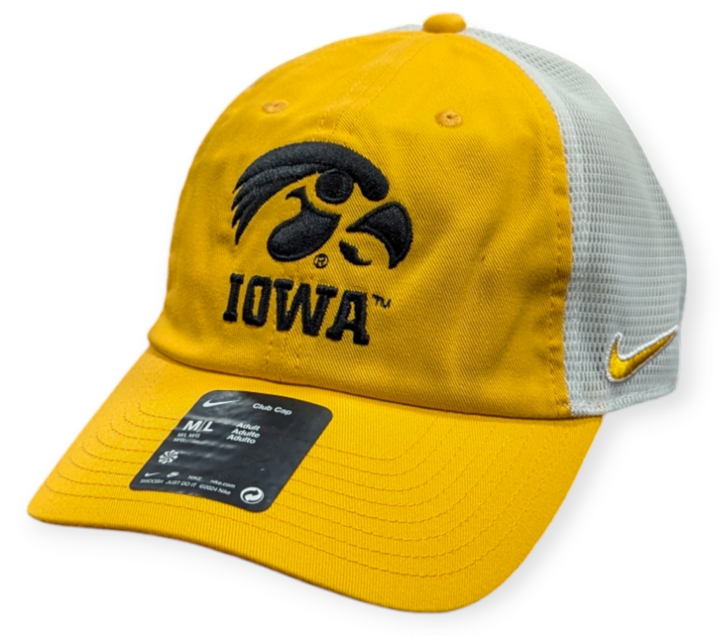 Iowa Hawkeyes Nike Yellow Club Unstructured Adjustable Trucker Hat product image 1, provided for visual reference and