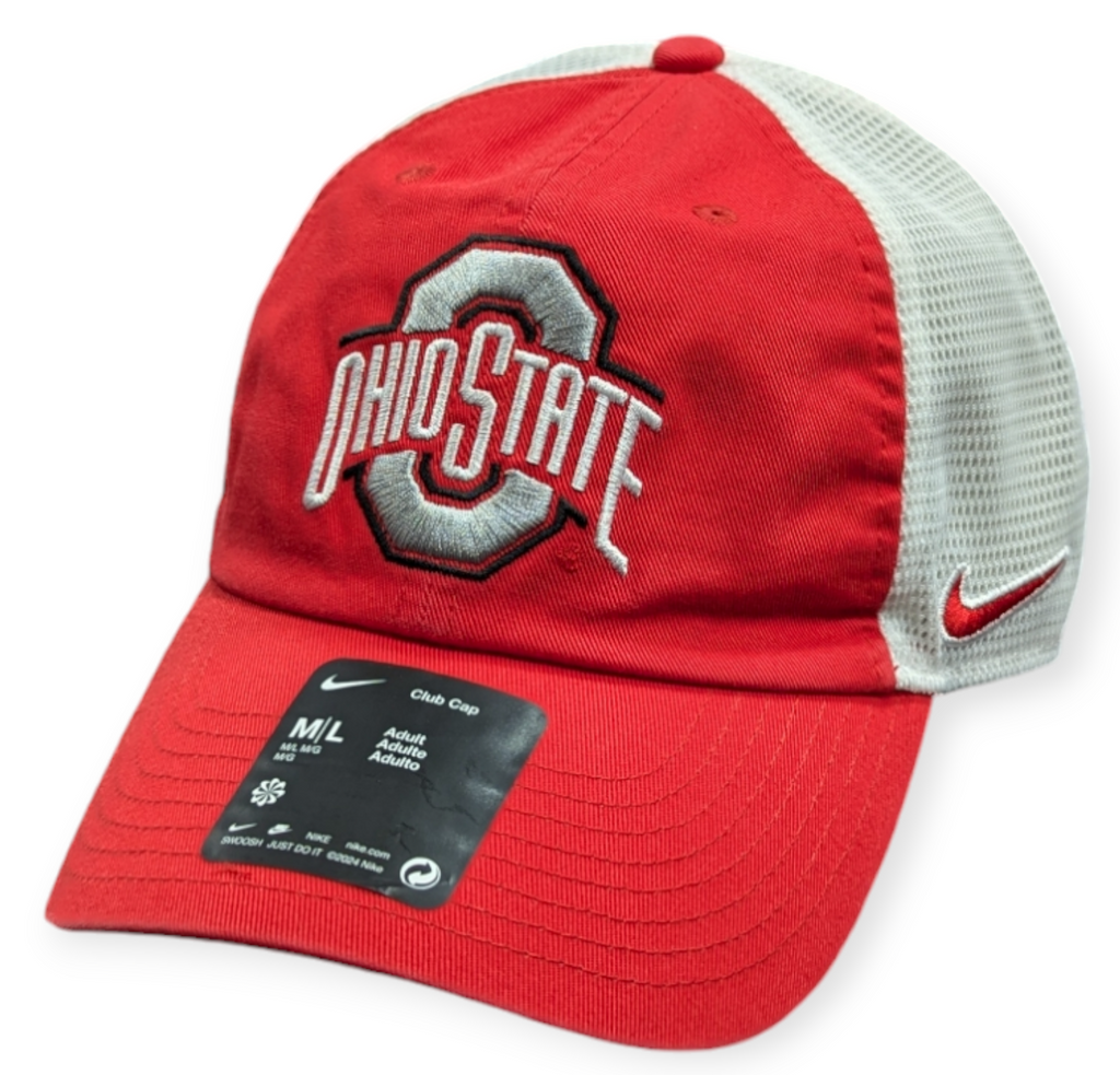 Ohio State Buckeyes Nike Red Club Unstructured Adjustable Trucker Hat product image 1, provided for visual reference and