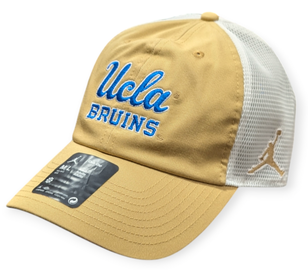 UCLA Bruins Nike Gold Jumpman Club Unstructured Adjustable Trucker Hat product image 1, provided for visual reference and