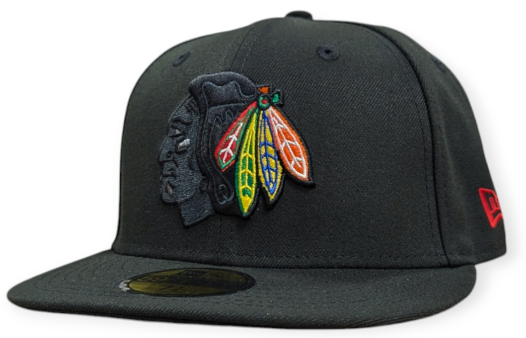 Chicago Blackhawks New Era Black Tribal Chief 59FIFTY Fitted Hat product image 1, provided for visual reference and product