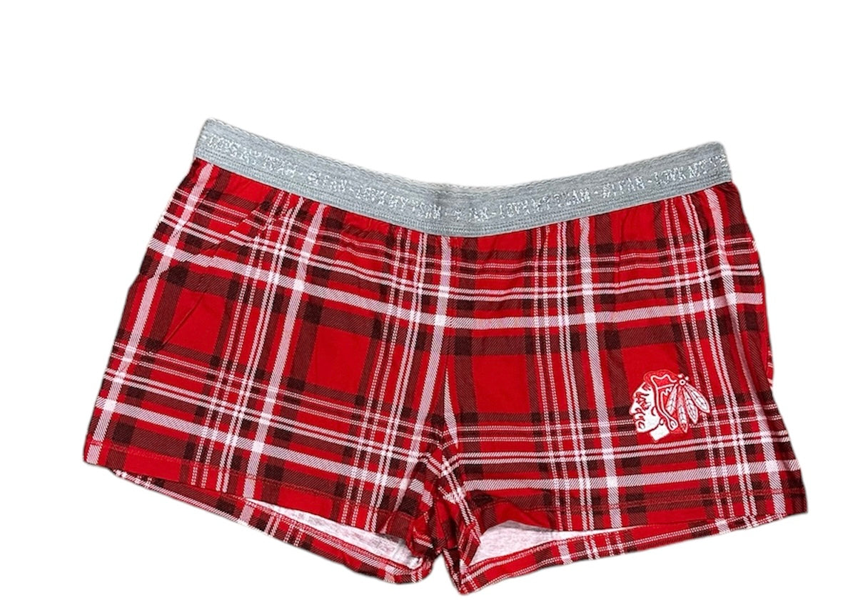 Chicago Blackhawks Womens Red Formation Plaid Shorts by Concepts Sports product image 1, provided for visual reference and
