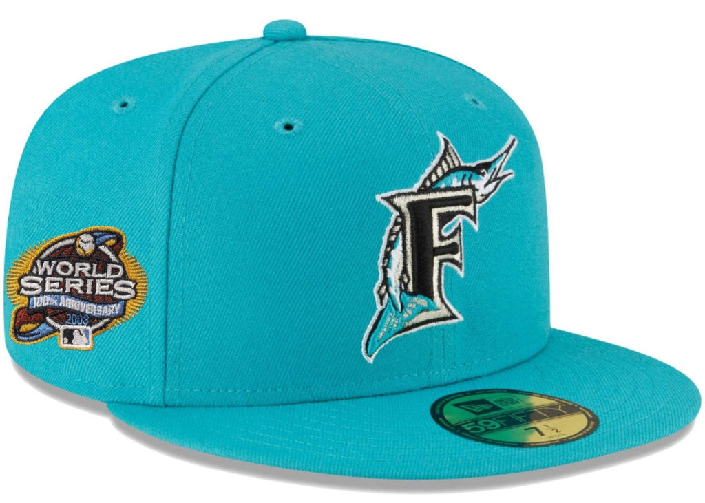 Florida Marlins 2003 World Series Teal 59FIFTY Fitted Hat for Men product image 1, provided for visual reference and product