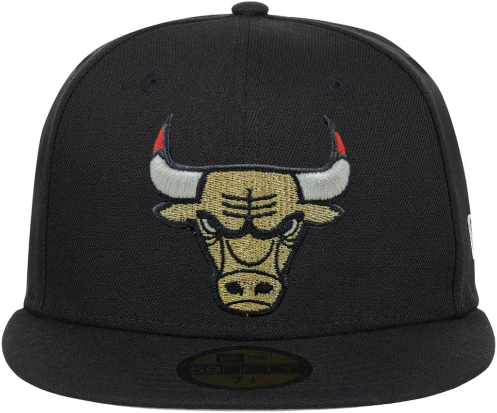 Chicago Bulls New Era Black University Gold 59FIFTY Fitted Hat for Men product image 2, provided for visual reference and