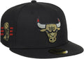 Chicago Bulls New Era Black University Gold 59FIFTY Fitted Hat for Men product image 1, provided for visual reference and
