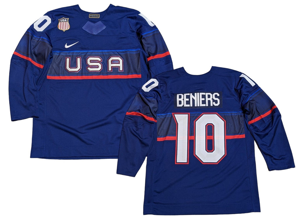 Mens USA Hockey Matty Beniers Nike Olympic Navy Replica Jersey product image 2, provided for visual reference and product