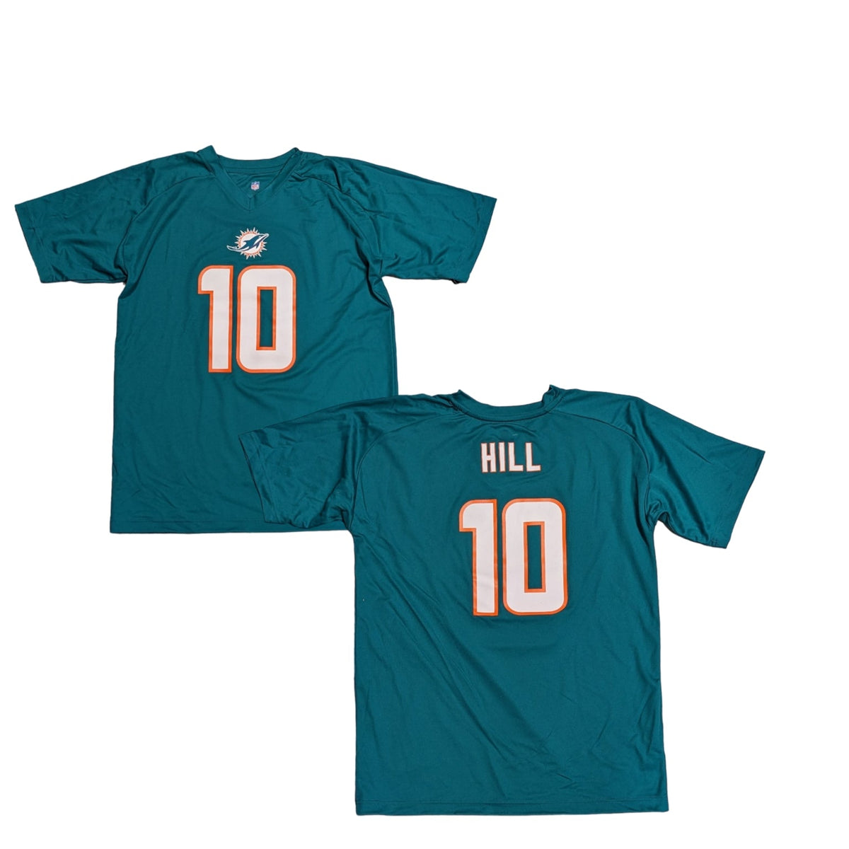 Youth Tyreek Hill Miami Dolphins Aqua Performance Jersey T-Shirt product image 1, provided for visual reference and product