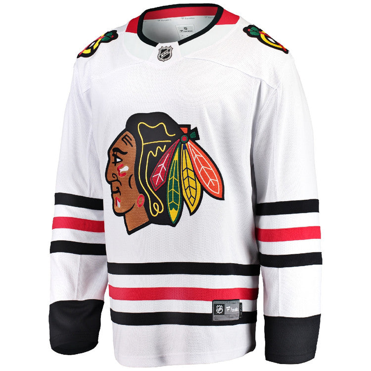 Chicago Blackhawks Fanatics White Blank Breakaway Road Jersey for Men product image 1, provided for visual reference and