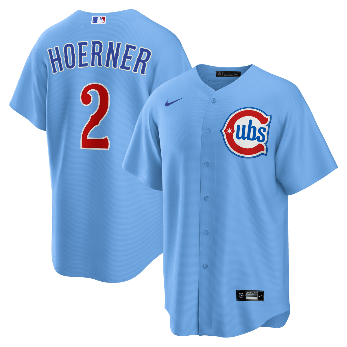 Nico Hoerner #2 Chicago Cubs Nike Light Blue 2nd Alternate Replica Jersey for Men product image 1, provided for visual