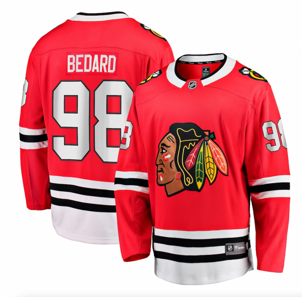 Connor Bedard Chicago Blackhawks Red Home Fanatics Premium Twill Breakaway Replica Jersey for Men product image 1, provided