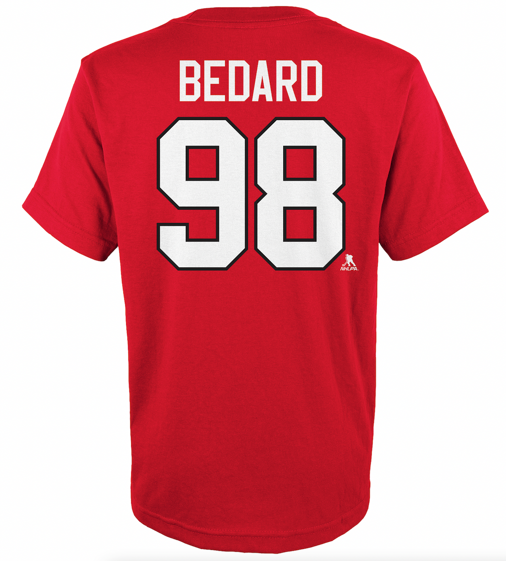 Youth Chicago Blackhawks Connor Bedard Red NHL Player Name & Number T-Shirt product image 2, provided for visual reference