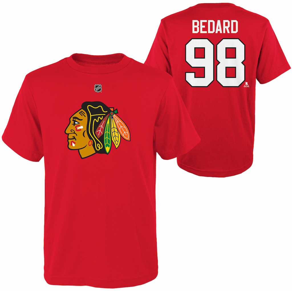Youth Chicago Blackhawks Connor Bedard Red NHL Player Name & Number T-Shirt product image 1, provided for visual reference