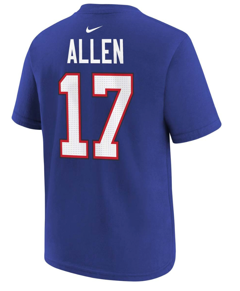 Youth Buffalo Bills Josh Allen Nike Blue FUSE Name & Number T-Shirt product image 2, provided for visual reference and