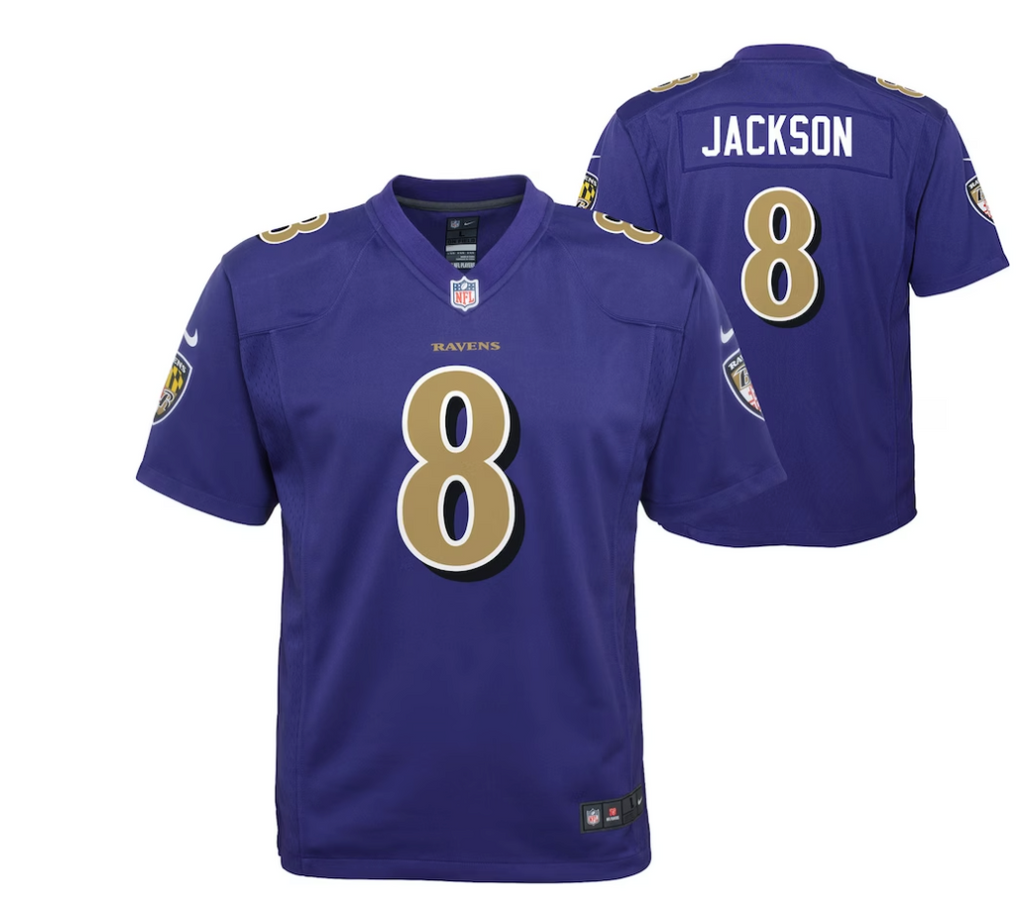Youth Baltimore Ravens Lamar Jackson Nike Alternate Purple Game Jersey product image 1, provided for visual reference and