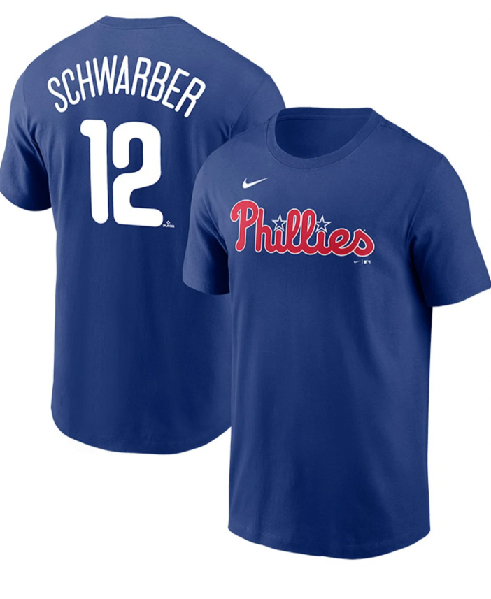 Youth Philadelphia Phillies Kyle Schwarber Nike Blue Player Name & Number T-Shirt product image 1, provided for visual