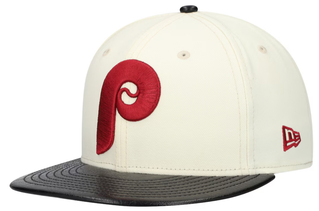 Philadelphia Phillies Cooperstown Collection Cream/Black Leather Visor New Era 59FIFTY Fitted Hat product image 1, provided