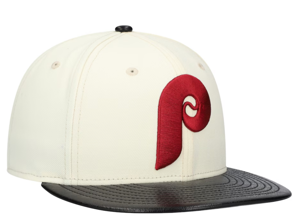 Philadelphia Phillies Cooperstown Collection Cream/Black Leather Visor New Era 59FIFTY Fitted Hat product image 3, provided