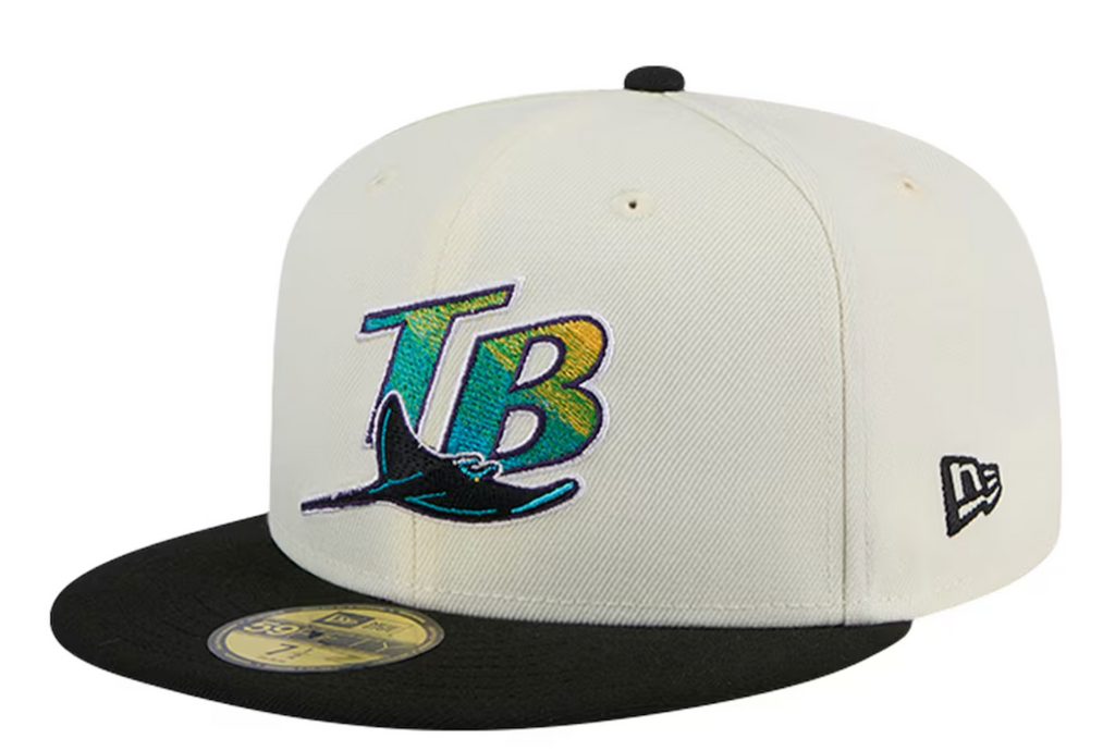 Tampa Bay Devil Rays Cooperstown Collection Cream/Black Leather Visor New Era 59FIFTY Fitted Hat product image 1, provided
