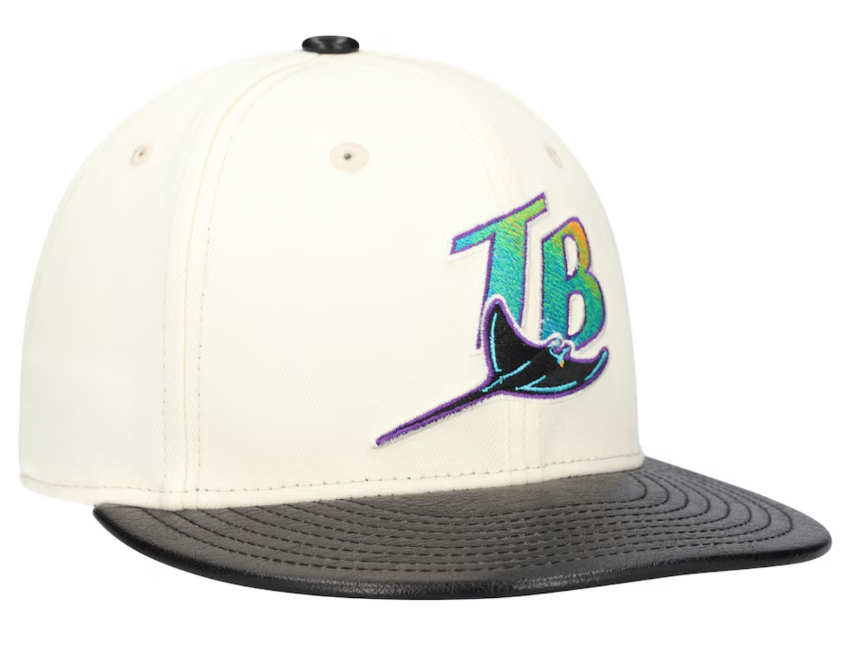 Tampa Bay Devil Rays Cooperstown Collection Cream/Black Leather Visor New Era 59FIFTY Fitted Hat product image 3, provided