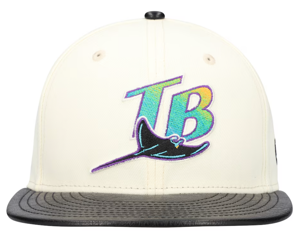 Tampa Bay Devil Rays Cooperstown Collection Cream/Black Leather Visor New Era 59FIFTY Fitted Hat product image 2, provided