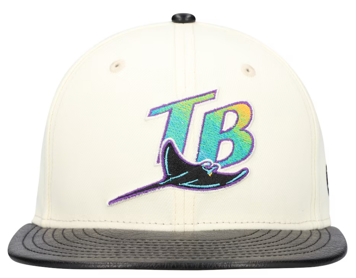 Tampa Bay Devil Rays Cooperstown Collection Cream/Black Leather Visor New Era 59FIFTY Fitted Hat product image 2, provided