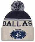 Dallas Cowboys New Era 2024 NFL Sideline Historic Stone/ Navy Cuffed Pom Knit Hat product image 1, provided for visual
