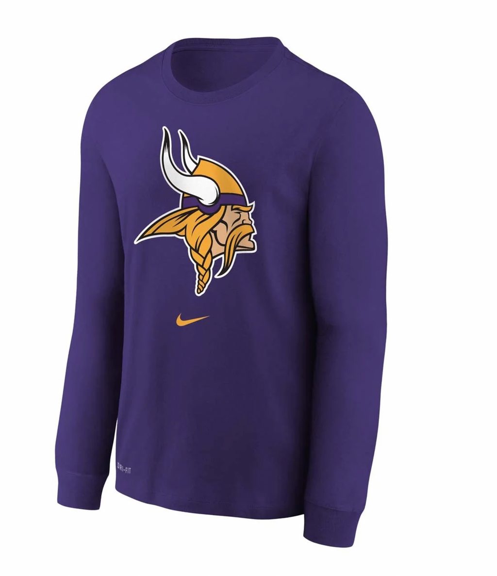 Youth Minnesota Vikings Nike Primary Logo Purple Dri-Fit Long Sleeve T-Shirt product image 1, provided for visual reference