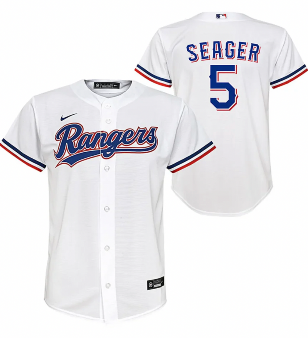 Youth Nike Corey Seager Texas Rangers White Home Replica Jersey product image 1, provided for visual reference and product