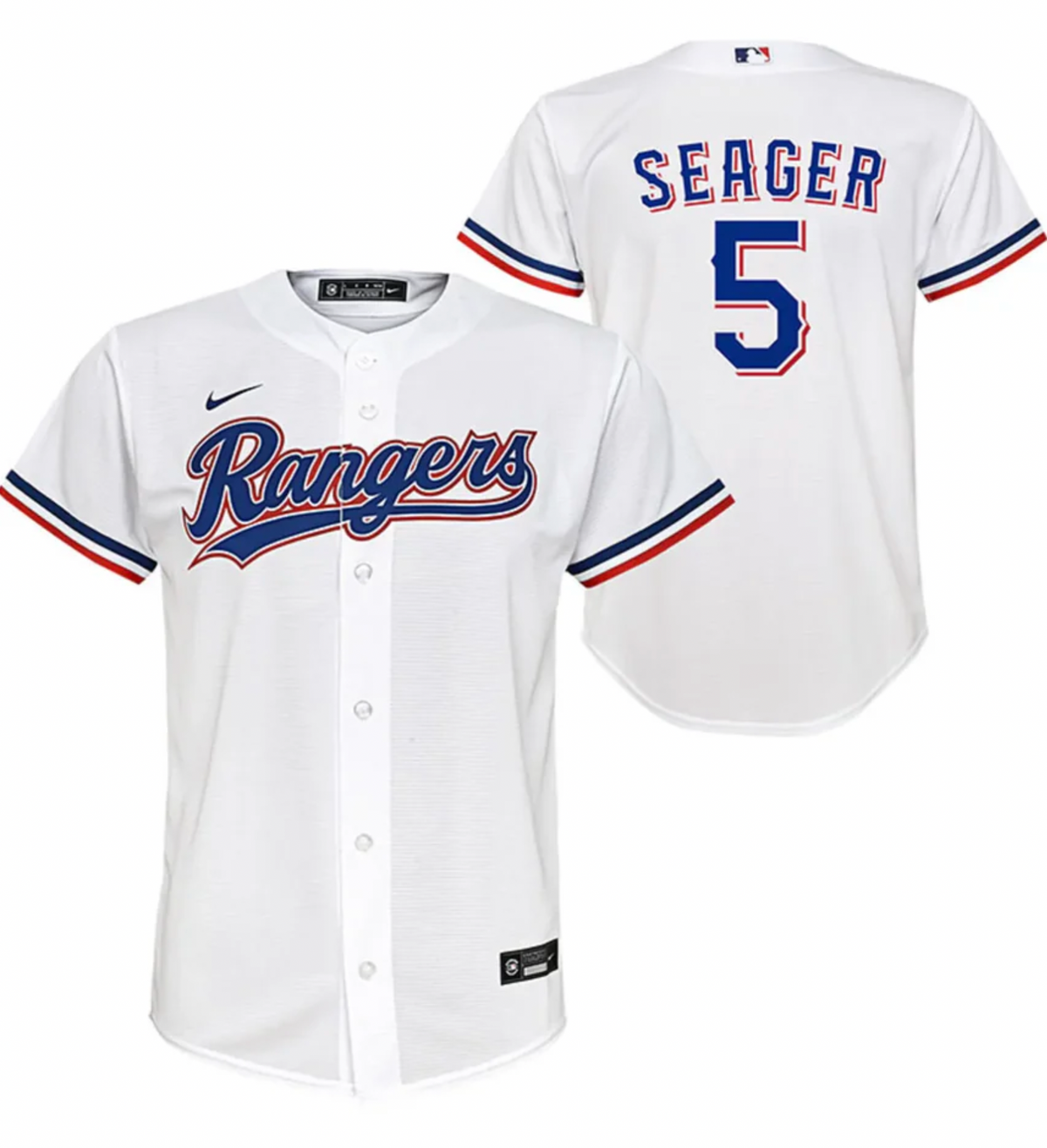 Youth Nike Corey Seager Texas Rangers White Home Replica Jersey product image 1, provided for visual reference and product