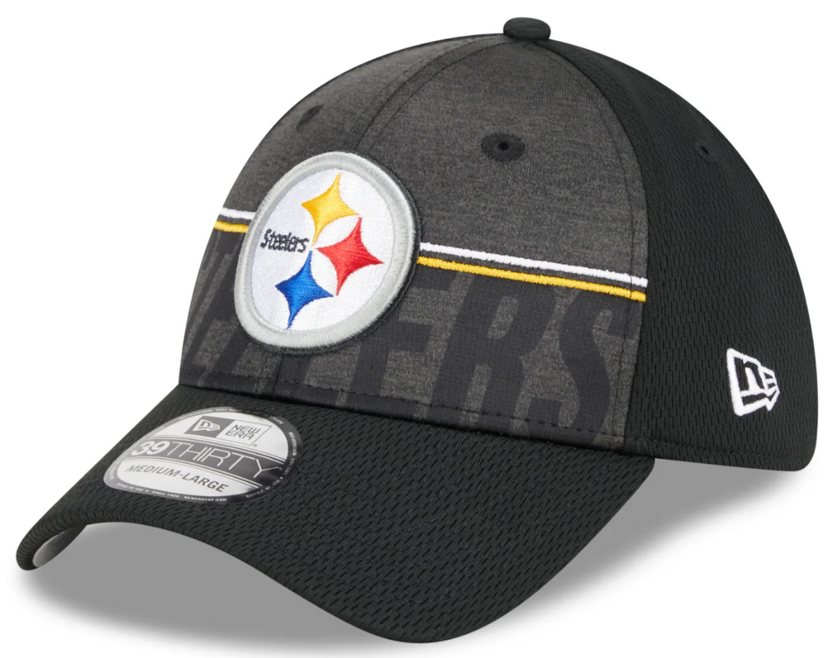 Pittsburgh Steelers New Era NFL 2023 Training Camp Black Primary Logo 39THIRTY Flex Fit Hat for Men product image 1,