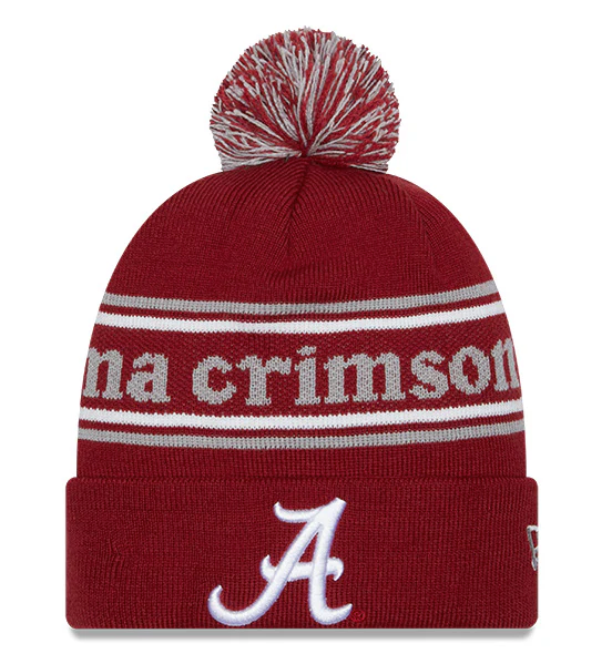 Alabama Crimson Tide Crimson New Era Marquee Cuffed Knit Hat with Pom product image 1, provided for visual reference and