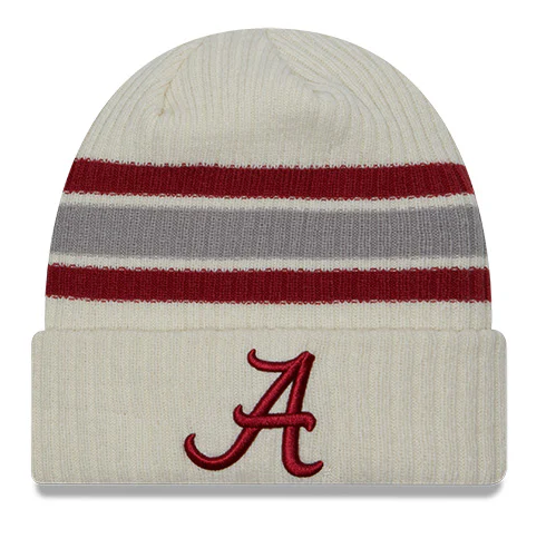 Alabama Crimson Tide New Era Off White Vintage Cuffed Knit Hat product image 1, provided for visual reference and product