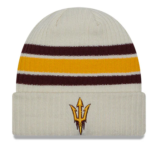 Arizona State Sun Devils New Era Off White Vintage Cuffed Knit Hat for Men product image 1, provided for visual reference