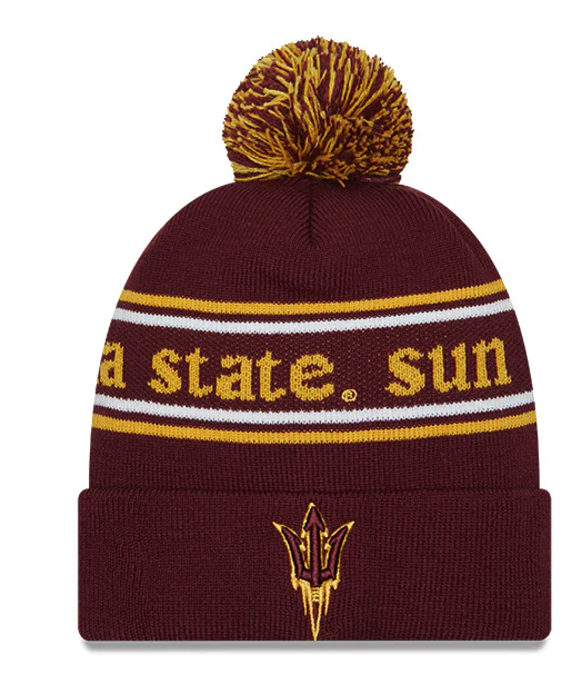 Arizona State Sun Devils Maroon New Era Marquee Cuffed Knit Hat with Pom product image 1, provided for visual reference and