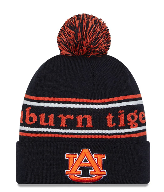 Auburn Tigers Navy New Era Marquee Cuffed Knit Hat with Pom product image 1, provided for visual reference and product