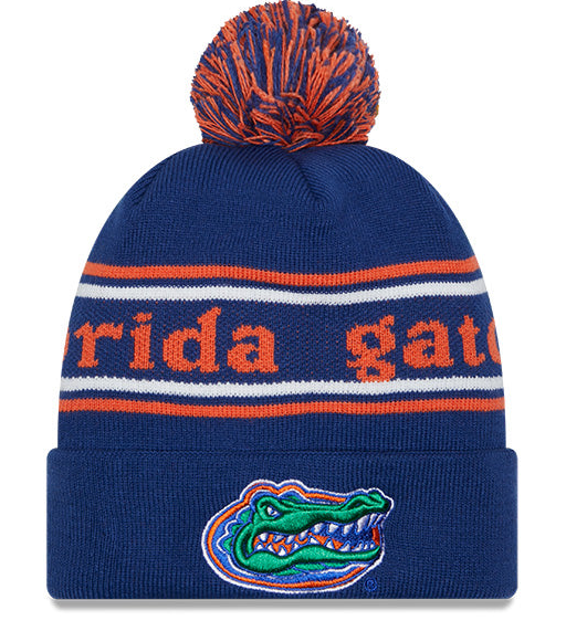 Florida Gators Royal New Era Marquee Cuffed Knit Hat with Pom product image 1, provided for visual reference and product