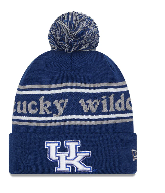 Kentucky Wildcats Blue New Era Marquee Cuffed Knit Hat with Pom product image 1, provided for visual reference and product