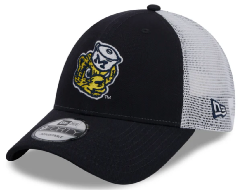Michigan Wolverines New Era Vault Navy/White Trucker 9FORTY Adjustable Hat product image 1, provided for visual reference