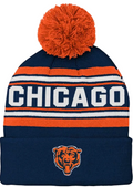 Youth Chicago Bears Jacquard Cuffed Knit Hat with Pom product image 1, provided for visual reference and product detail