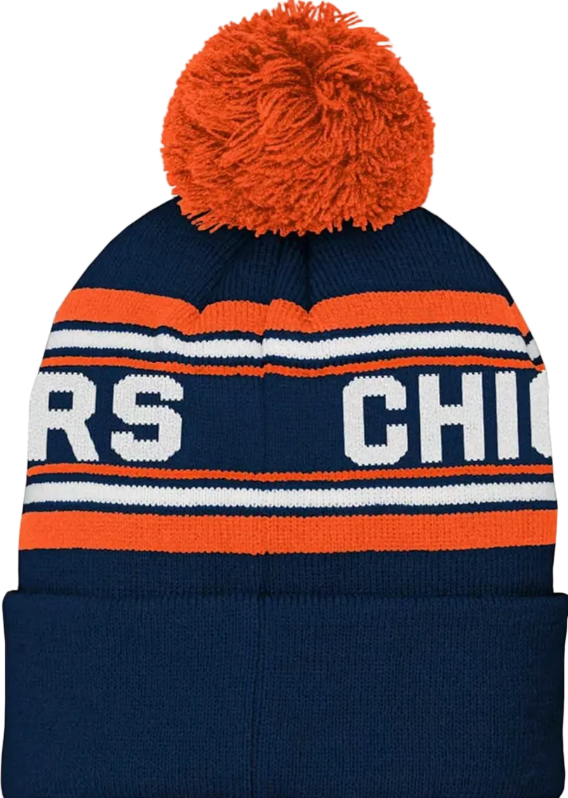 Youth Chicago Bears Jacquard Cuffed Knit Hat with Pom product image 2, provided for visual reference and product detail