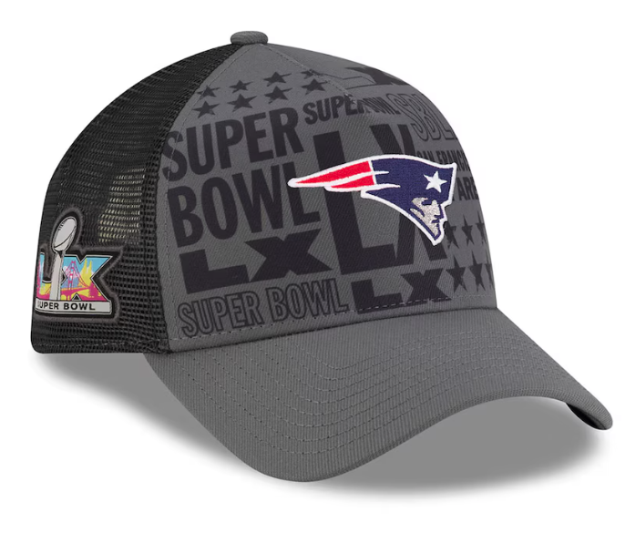 New England Patriots New Era Charcoal Super Bowl LX 9FORTY A-Frame Trucker Adjustable Hat for Men product image 1, provided
