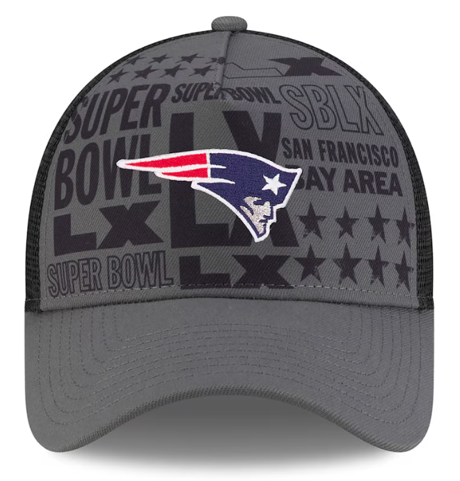 New England Patriots New Era Charcoal Super Bowl LX 9FORTY A-Frame Trucker Adjustable Hat for Men product image 2, provided
