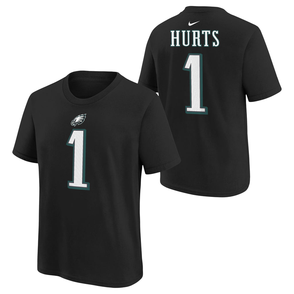 Youth Jalen Hurts Philadelphia Eagles Nike Black FUSE Name & Number T-Shirt product image 1, provided for visual reference
