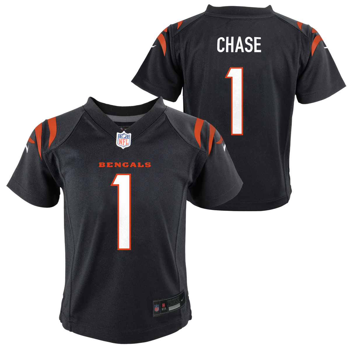 Toddler Jamar Chase Cincinnati Bengals Black Nike Replica Jersey product image 1, provided for visual reference and product