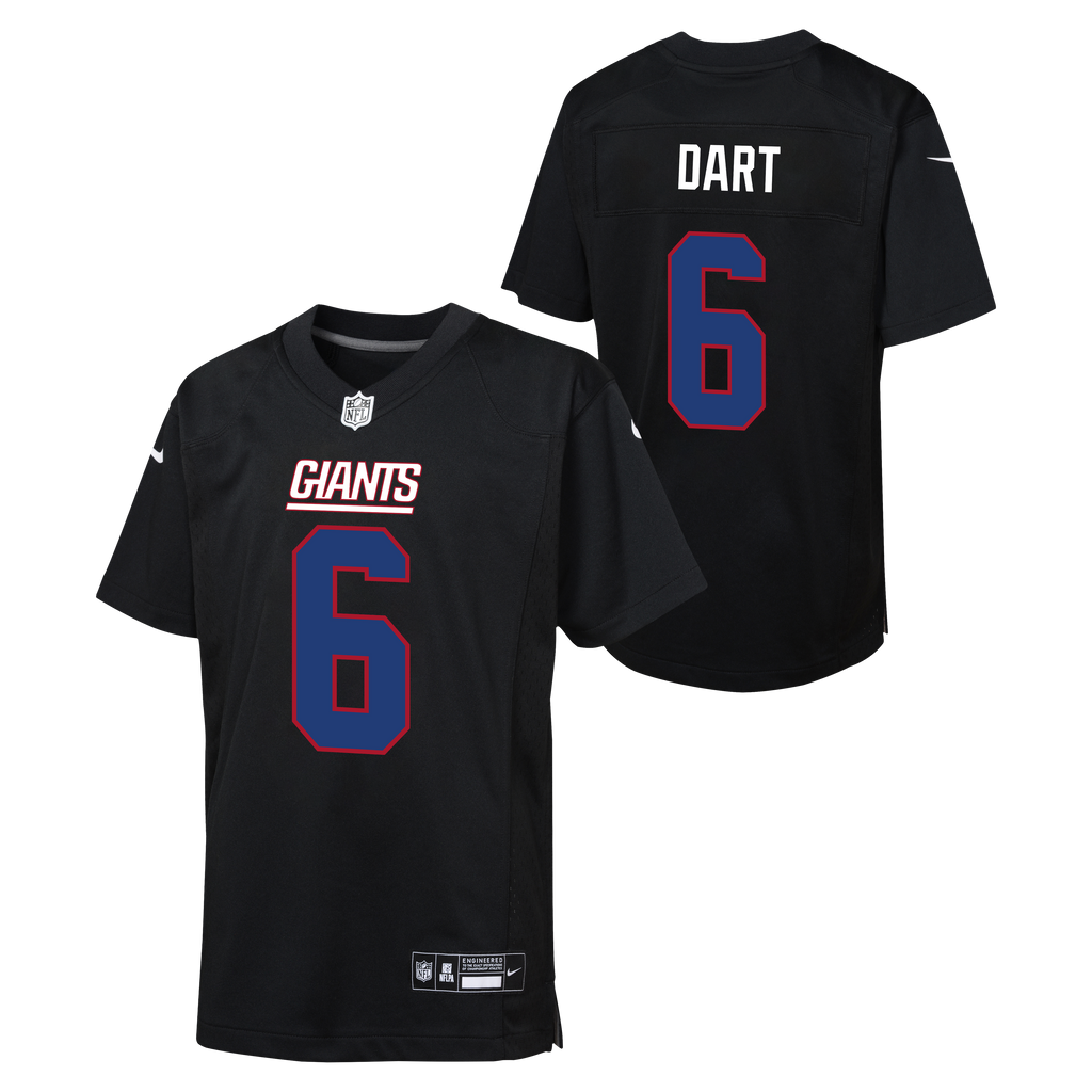 Youth Jaxson Dart New York Giants Alternate Black Nike Game Jersey product image 1, provided for visual reference and