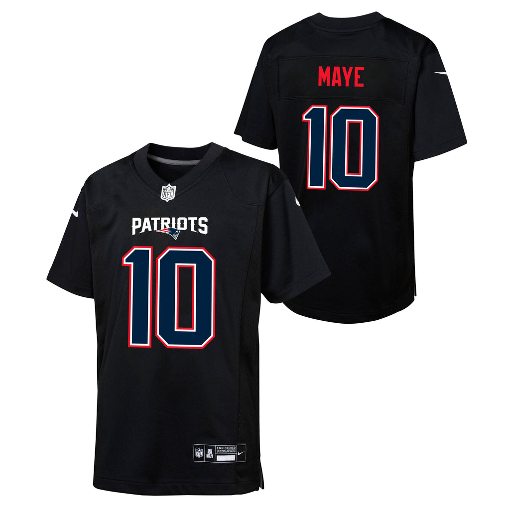 Youth Drake Maye New England Patriots Nike Carbon Black Game Jersey product image 1, provided for visual reference and