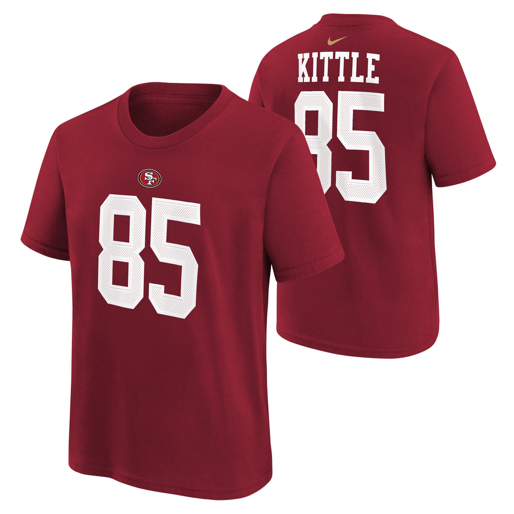 Youth George Kittle San Francisco 49ers Nike Red FUSE Name & Number T-Shirt product image 1, provided for visual reference