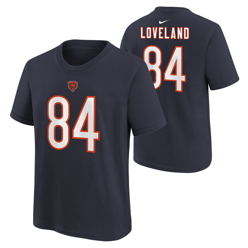 Youth Colston Loveland Chicago Bears Nike Navy FUSE Name & Number T-Shirt product image 1, provided for visual reference and